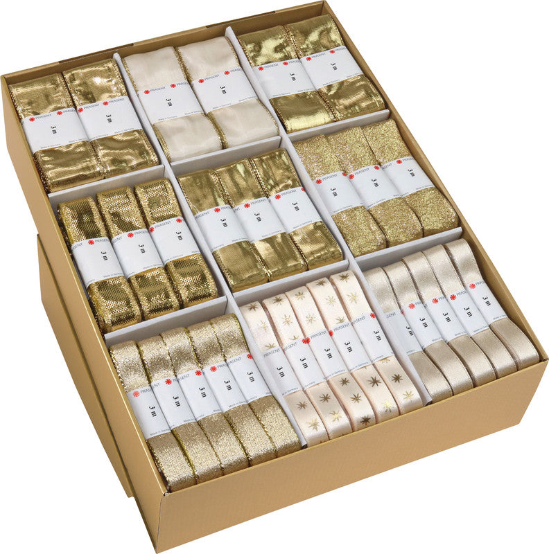 Präsent Seidenband – Weihnachten Selection – 75 × 15 mm × 3 m, 45 × 25 mm × 3 m, 30 × 40 mm × 3 m