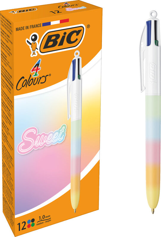 BIC 4 Farben Regenbogen Multifunktionskugelschreiber – 4 Farben, Schiebe, dokumentenecht, nachfüllbar