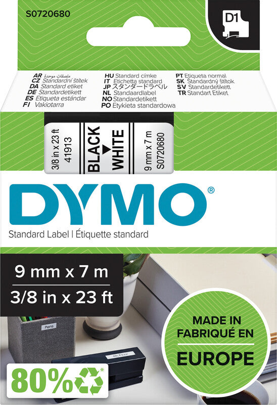 Keine marke eos Dymo Schriftband – 9 mm × 7 m, weiss, schwarz – für Dymo LabelPoint: 200, 250, 300 und weitere