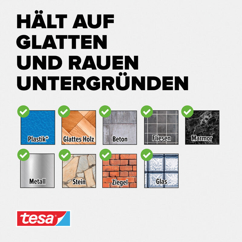 tesa Klettstreifen Ultra Power Lock Strips – 25 mm × 0,05 m, schwarz, extra stark