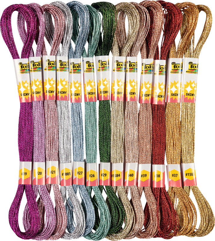 Folia Stickgarn-Set – Baumwolle, mercerisiert, 8 m, Metallicfarben (2 × 13), sortiert – für Sticken