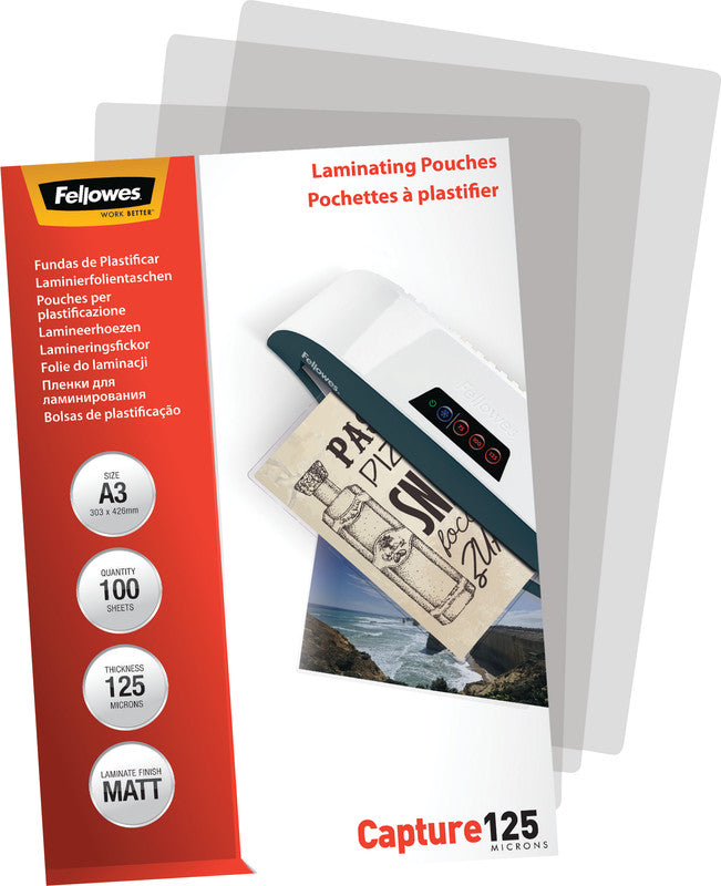 Fellowes Laminierfolien A3, matt – 125 µm, 303 × 426 mm, 100 Stk.