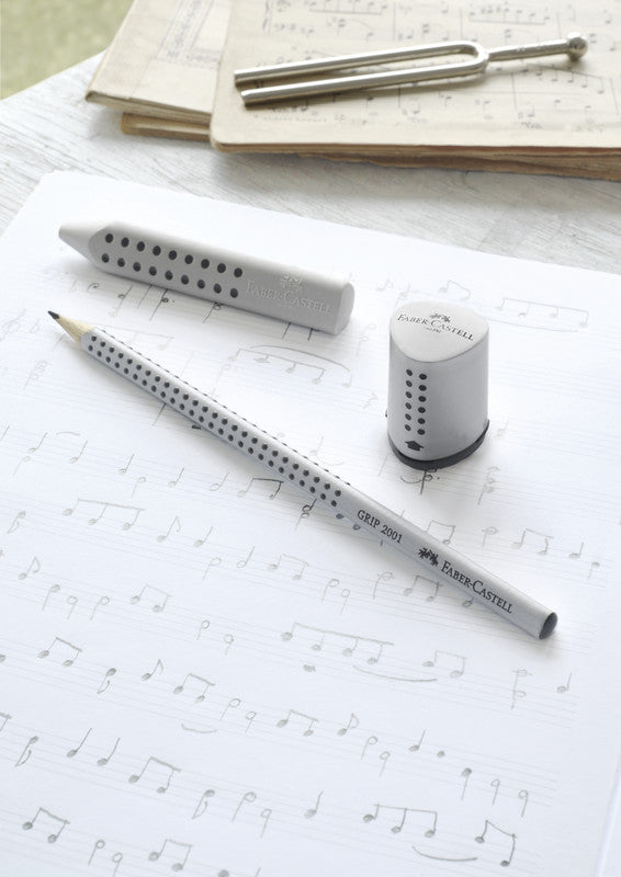 Faber-Castell Spitzer – manuell, 2-Loch, mit Behälter, für Blei- & Buntstifte Ø 8 & 10 mm, Kunststoff, silber