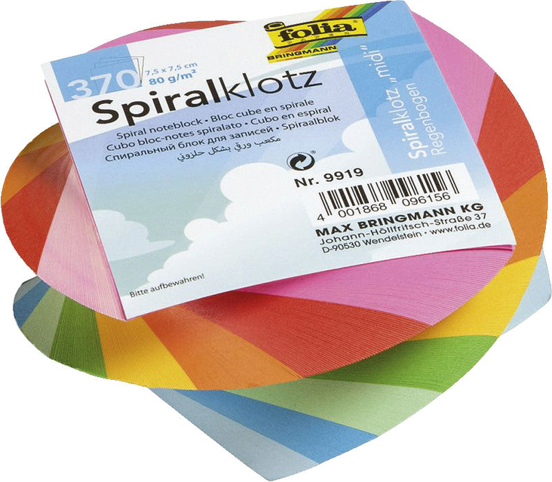 Folia Spiralzettelklotz, 75 × 75 mm, 370 Blatt, 80 g/m² – mehrfarbig