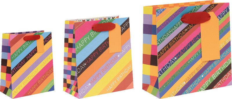 Glick Geschenktasche 'Happy Birthday' – 26 × 13,5 × 31,5 cm, Papier, mit Satinband, mehrfarbig