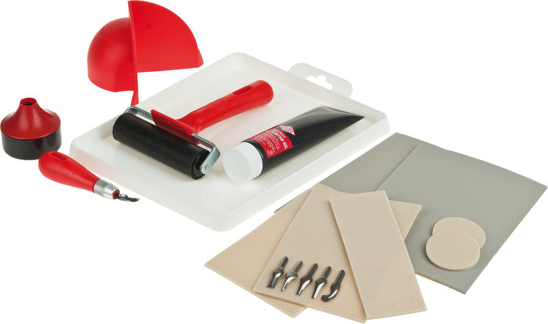 Essdee Linoldruck-Set – 2 Linolplatten, 2 SoftCut Linolplatten, 6 Linolmesser – 240 × 200 mm