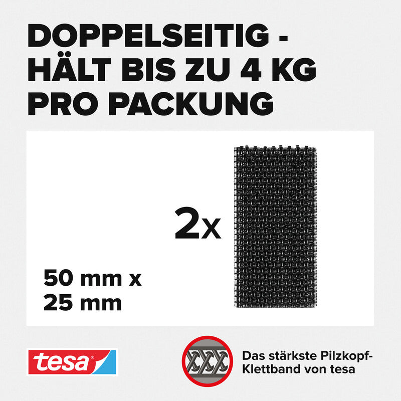 tesa Klettstreifen Ultra Power Lock Strips – 25 mm × 0,05 m, schwarz, extra stark