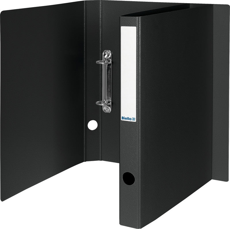 Biella Ringbuch Viria – A4 Hochformat – 2-Ring, Ø 25 mm, Rücken 31 mm – Schwarz, Karton, mit Griffloch
