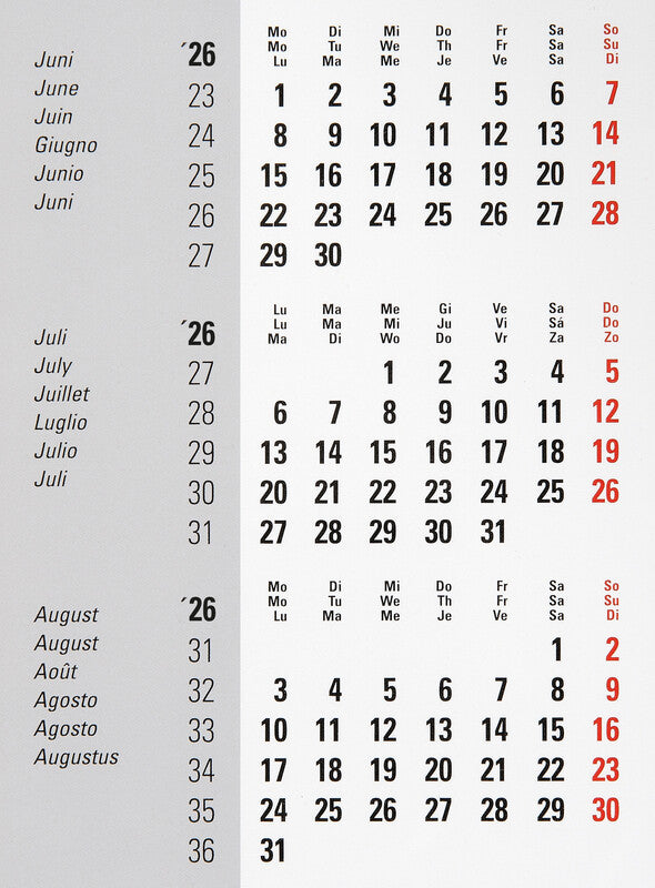Biella Kalender-Einlage – 3 Monate/1 Seite, 9,3 × 13,1 cm, 2026/2027