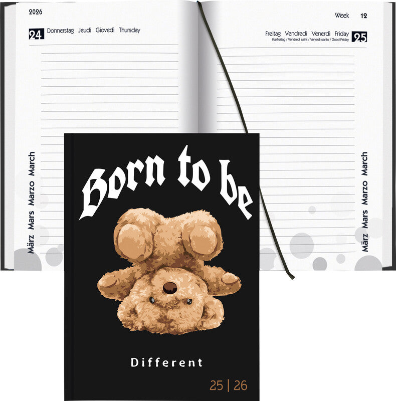 Biella mydiary Schüleragenda – 1 Tag/Seite, gebunden, 12 × 16,5 cm, Aug–Jul, mehrsprachig, Teddy, FSC