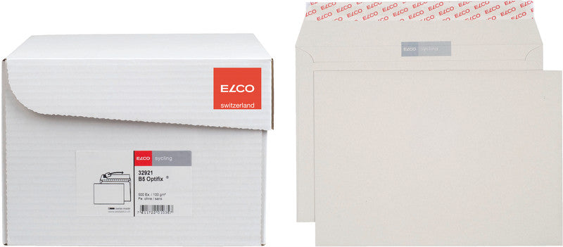 ELCO Couvert B5 (250 × 176 mm), ohne Fenster, haftklebend (Optifix), gerade Klappe, grau, 100 g/m² – 500 Stk.