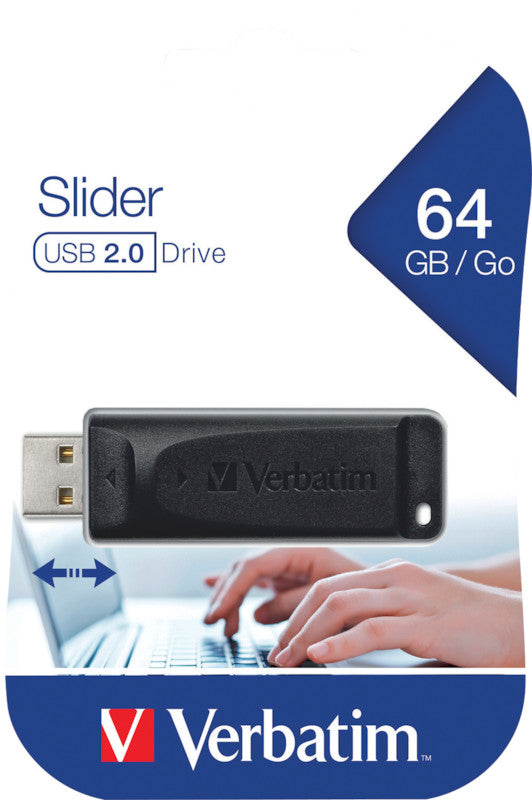 Verbatim Slider USB-Stick – 64 GB, USB 2.0, recyclingfähig