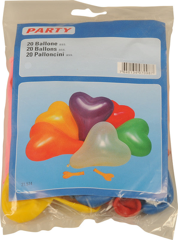 Party Ballon, Herzmotiv, farbig sortiert, Umfang 420 mm, 20 Stück