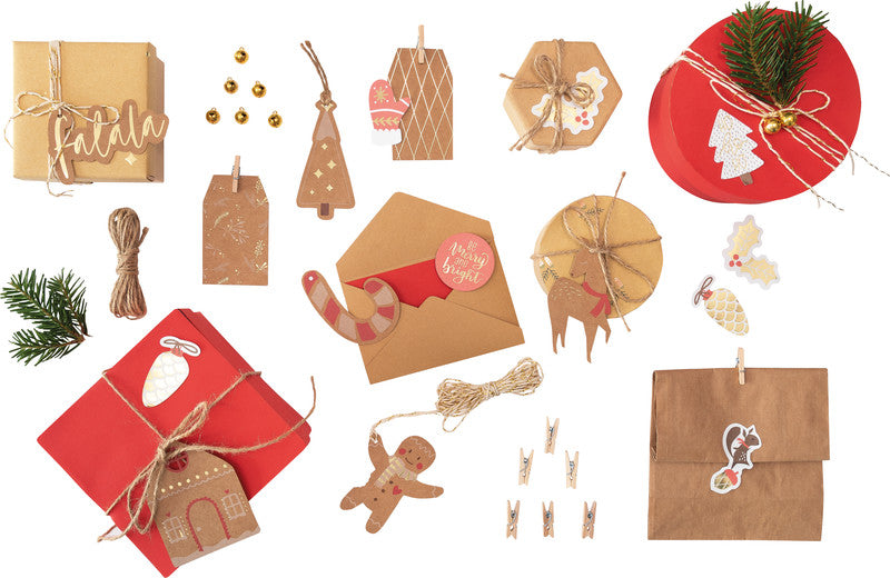 Folia Geschenketiketten – Merry Christmas – Set: 12 Hangtags, 12 Sticker – Karton, Goldprägung – Bogen 157 × 120 mm