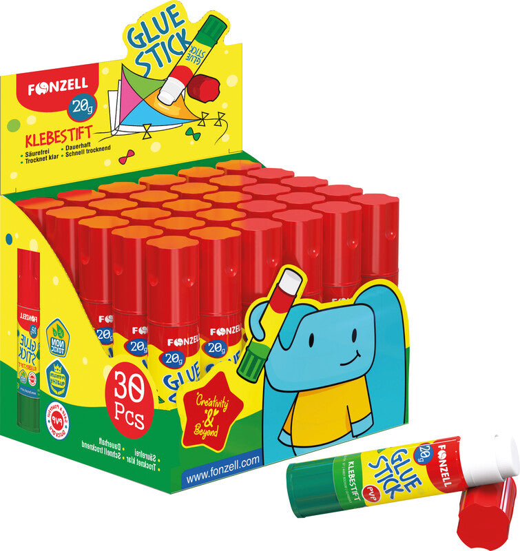 Fonzell Klebestift – permanent, transparent, lösemittelfrei, 20 g, für Papier, Fotos, Stoff u. a.