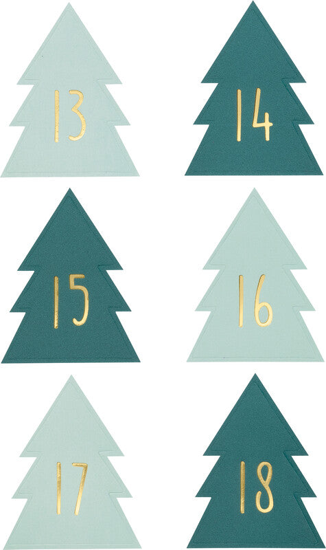Folia Schmucketiketten Adventskalender – 90 × 140 mm – grün – 24 Stk.
