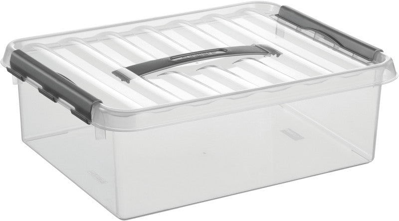 Helit die q-line Aufbewahrungsbox 10 l – mit Tragegriff, stapelbar, mit Clipdeckel, 400 × 110 × 300 mm