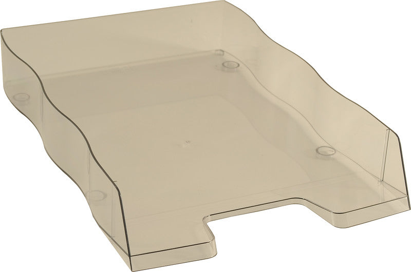 Styro Briefkorb – mit Beschriftungsfeld, glänzend, rauchtransparent, B 255 × H 62 × T 355 mm