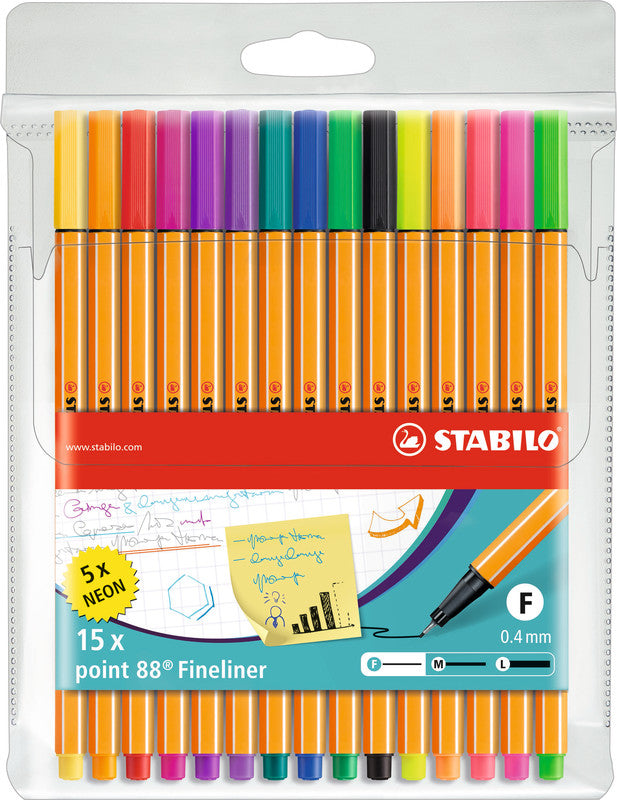 STABILO Fineliner – 15er-Set 0,4 mm – sortiert