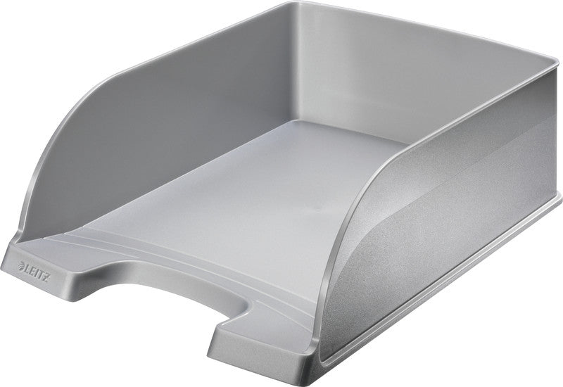 Leitz Briefkorb – mit Griffausschnitt, mit Beschriftungsfeld, matt, silber, B 255 × H 103 × T 357 mm