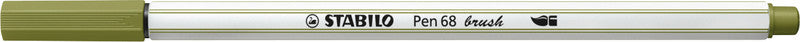 STABILO Pen 68 Brush Fasermaler – Pinselspitze, 1 mm, wasservermalbar, Schlammgrün