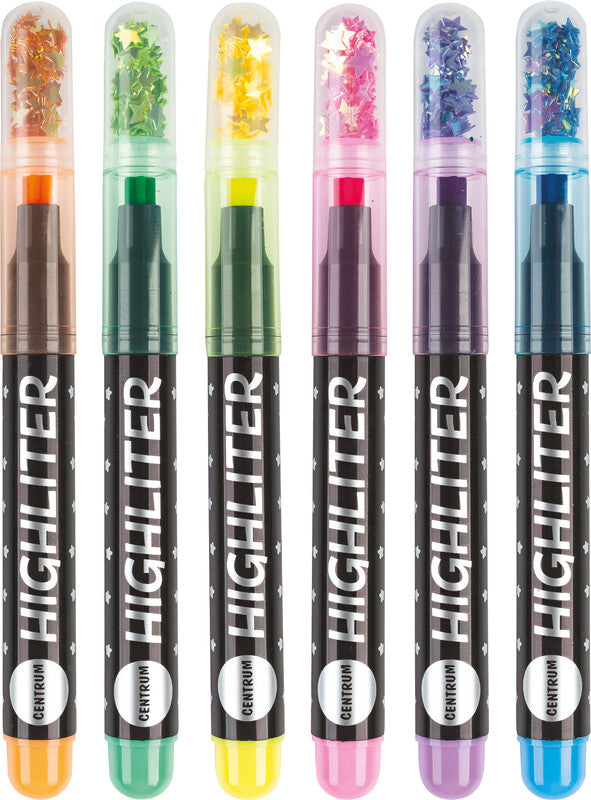 Centrum Textmarker – 6er Set, Farben: Orange/Grün/Gelb …, Sternspitze