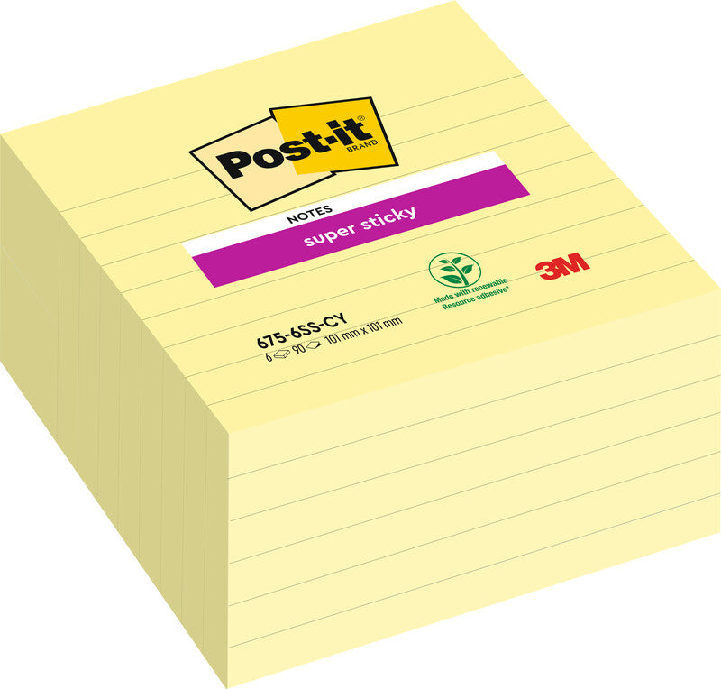Post-it Haftnotizen Super Sticky – 101×101 mm – gelb, 6×90 Blatt, PEFC