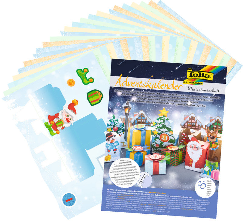 Folia Adventskalender-Set Winterlandschaft – 25-teilig – 50 × 40 × 60 mm, 60 × 60 × 50 mm, 60 × 80 × 50 mm