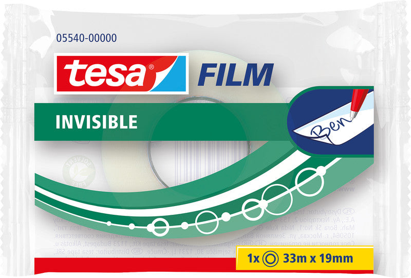 TESA Klebeband – permanent, matt, beschriftbar, Kunststoff, 19 mm × 33 m, transparent, Kern Ø 26 mm
