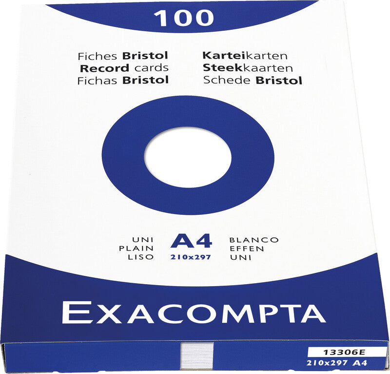 Exacompta Karteikarten A4 quer, blanko, weiss, 205 g/m², Karteikarton – 100 Stück