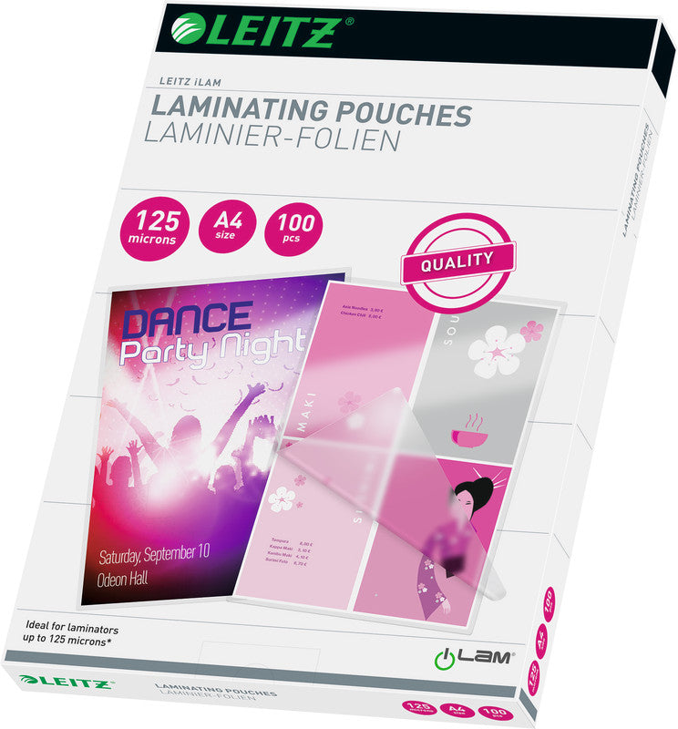 Leitz Laminierfolien A4, glänzend – 125 µm, 216 × 303 mm, 100 Stk.
