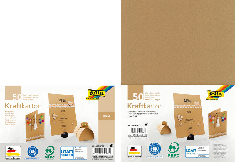 Folia Kraftkarton – A4 – 230 g/m², 50 Bogen, Mehrfarbig