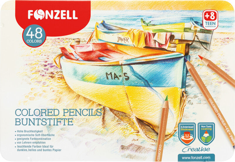 Fonzell Creative Farbstifte-Set – 48 Farben, rund, Mine Ø 3,3 mm, Metallschachtel
