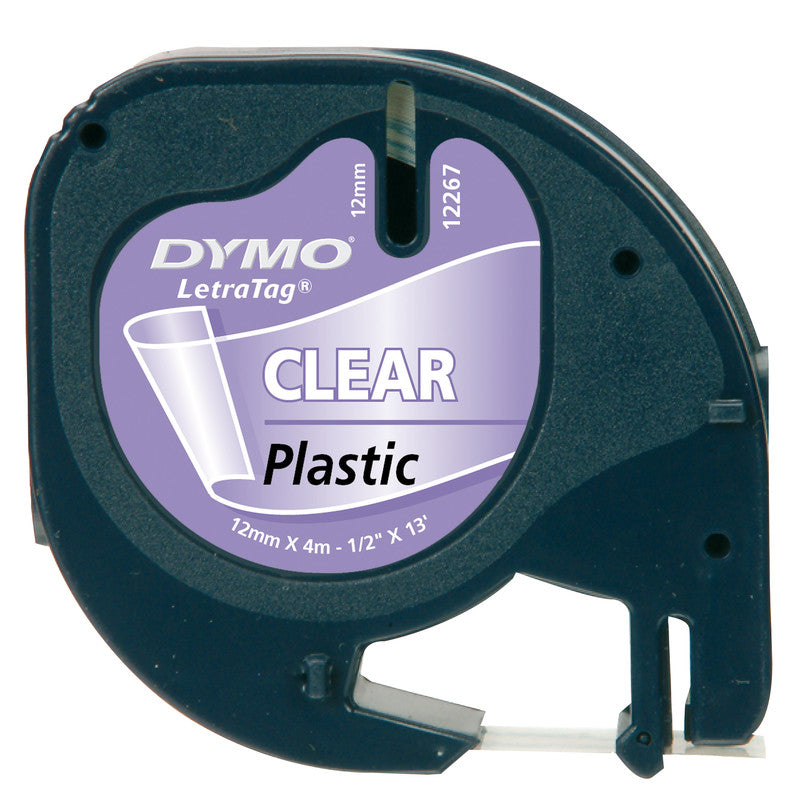 DYMO Schriftband – 12 mm × 4 m, transparent, schwarz, LetraTag