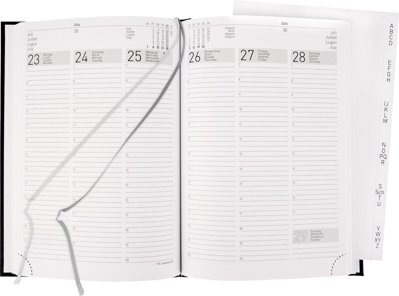 Biella Terminia Agenda – 1 Woche/2 Seiten, gebunden, 14,5 × 20,5 cm, 2026, 1-h-Takt, schwarz, FSC
