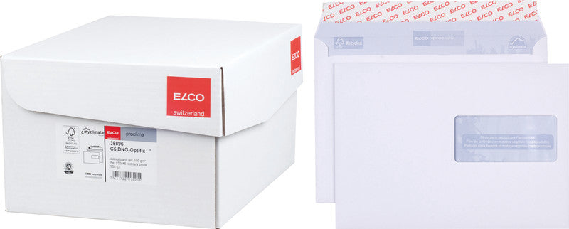Elco Couvert C5 (229 × 162 mm), mit Fenster, haftklebend (Optifix), weiss, 100 g/m² – 500 Stk.