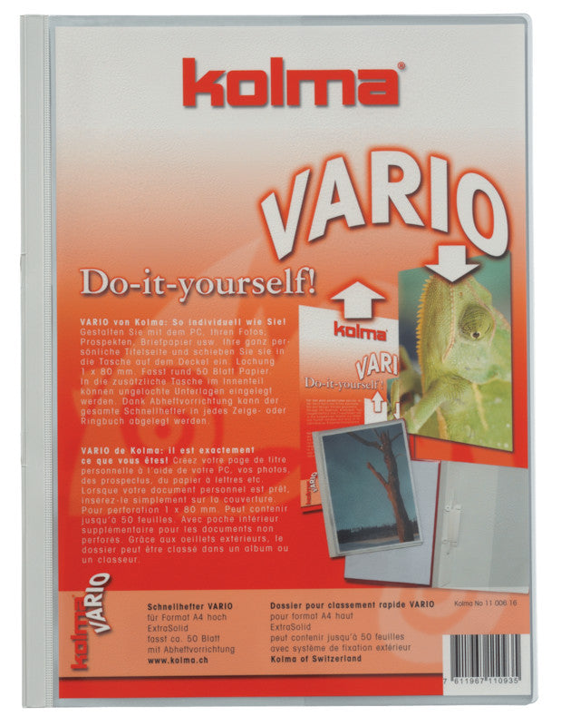 Kolma Vario Schnellhefter für A4, Kunststoff, Weiss – mit Sichttasche, mit Abheftvorrichtung – bis 60 Blatt