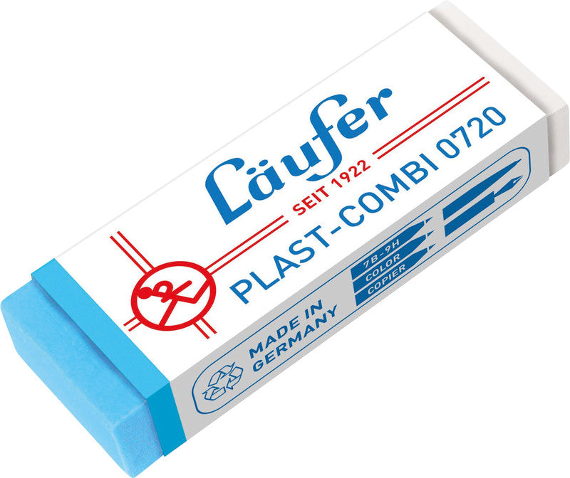 Laufer Radierer – für Kugel- und Faserschreiber – 65 × 12 × 21 mm – Kunststoff – transparent, blau