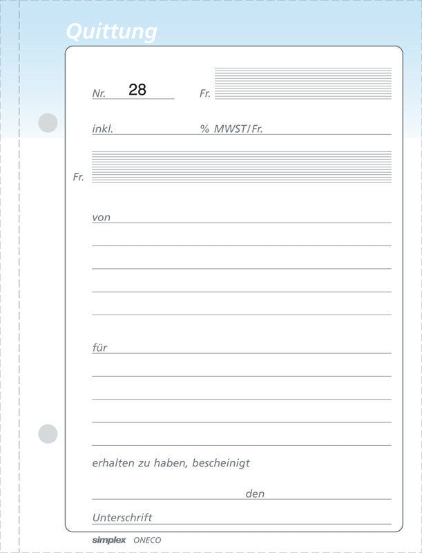 Simplex Formularblock – Quittungen, Deutsch, 50 Blatt, A6