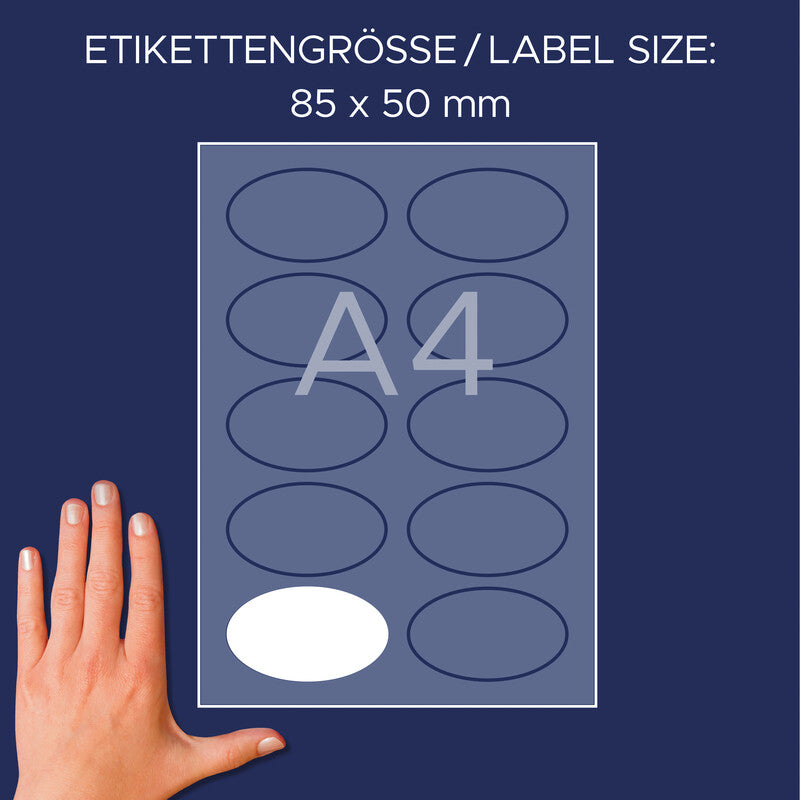 Avery Schuletiketten – 85 × 50 mm, abgerundete Ecken, 200 Stk, 20 Bogen, Textil, ablösbar