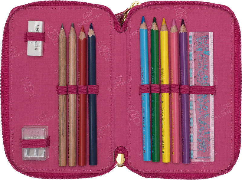Beckmann Klassisches Triple Schuletui, gefüllt – Cherry – Polyester – 13 × 20,5 × 7 cm
