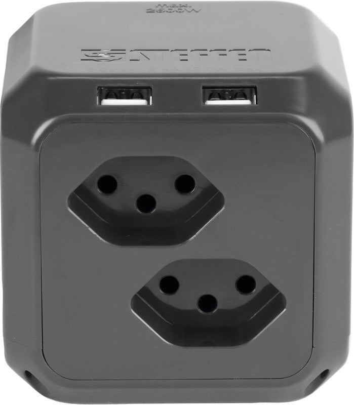 Steffen Steckdosenleiste Cube – 1,50 m, Kunststoff, Anthrazit, 2× USB-A 12 W, mit Überspannungsschutz