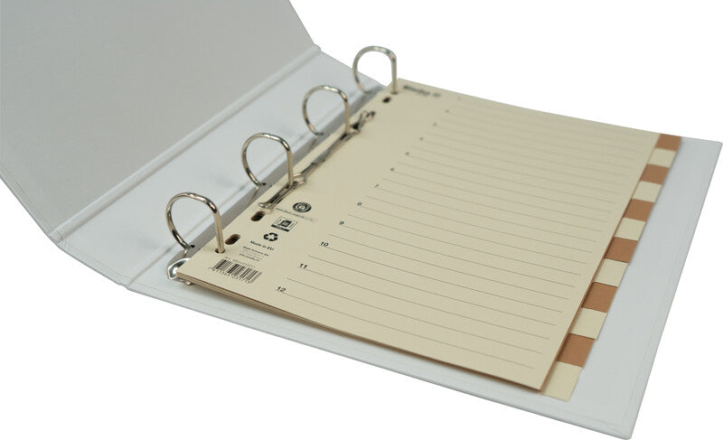 Biella Register – A4, 12-teilig, Karton, farbig, unbedruckt, mit Indexblatt, 4-fach gelocht