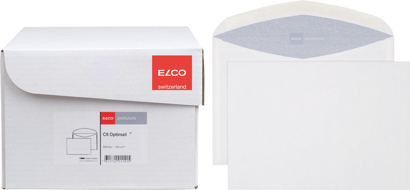 Elco Couvert C5, ohne Fenster, gummiert, naturweiss, 100 g/m², Profutura, mit Innendruck – 500 Stk.