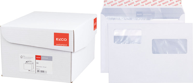 Elco Couvert C5, mit Fenster, selbstklebend, hochweiss, 100 g/m², mit Innendruck – 500 Stk.