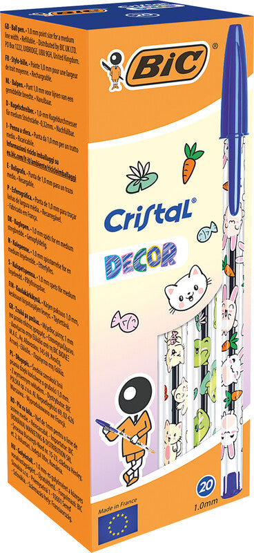 BIC Cristal Decor Kawaii Kugelschreiber – Blau, Spitze 0,32 mm, Deckel, Kunststoff, nachfüllbar