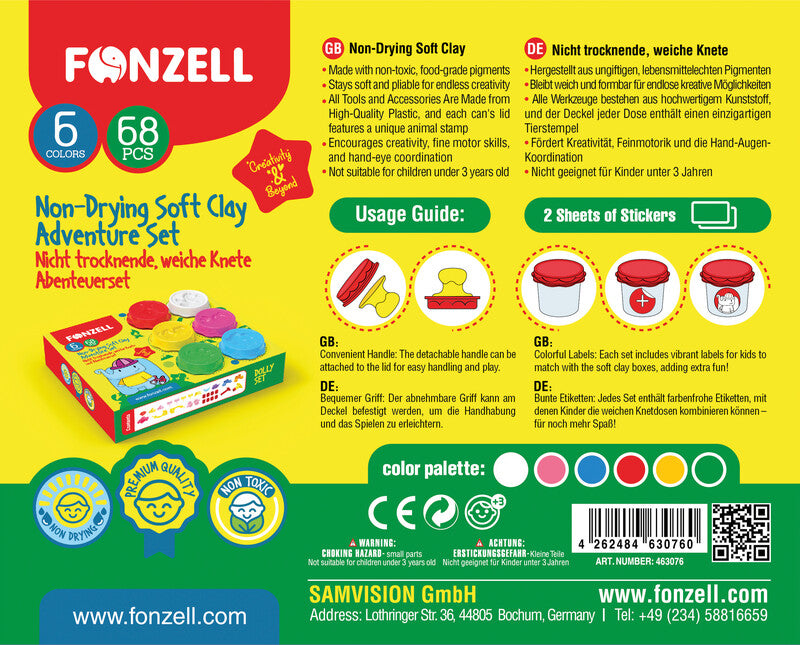 Fonzell Modelliermasse-Set Abenteuer – 68-teilig – 6 Modelliermassen à 50 g – 300 × 170 × 60 mm