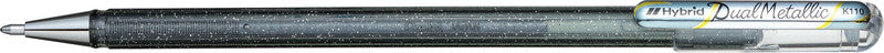 Pentel Hybrid Gel Dual Metallic Gelschreiber – silber, 1 mm, für dunkles Papier, Kappe