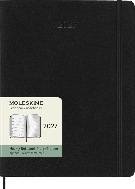 Moleskine Agenda – 1 Woche/1 Seite, gebunden, 19 × 25 cm, 2027, mehrsprachig, schwarz, FSC