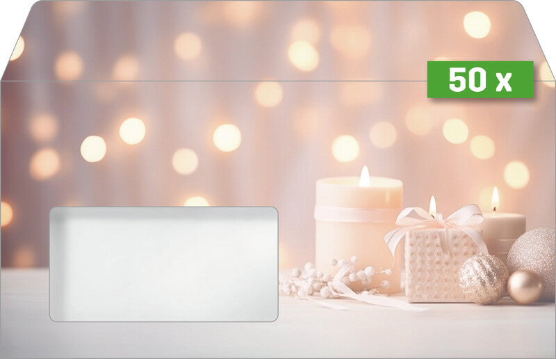 Sigel Weihnachts-Couvert C5/6, Goldener Glanz, mehrfarbig, Nassklebung, 90 g/m², mit Innendruck – 50 Stk.